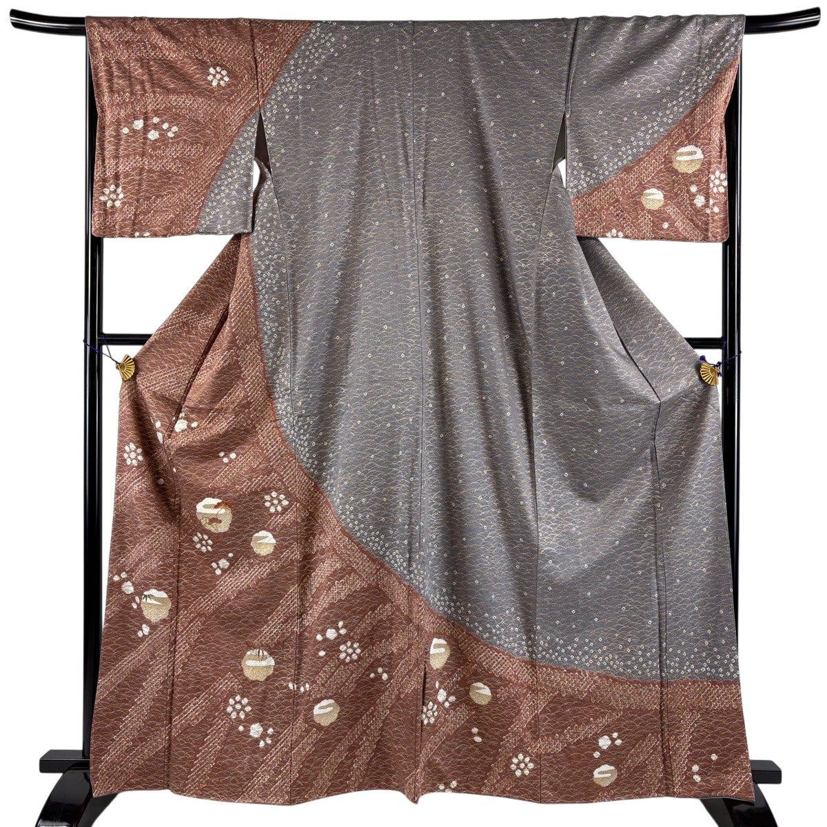 美品】 訪問着 身丈165cm 裄丈67.5cm L 袷 草花 霞 金銀彩 絞り 薄
