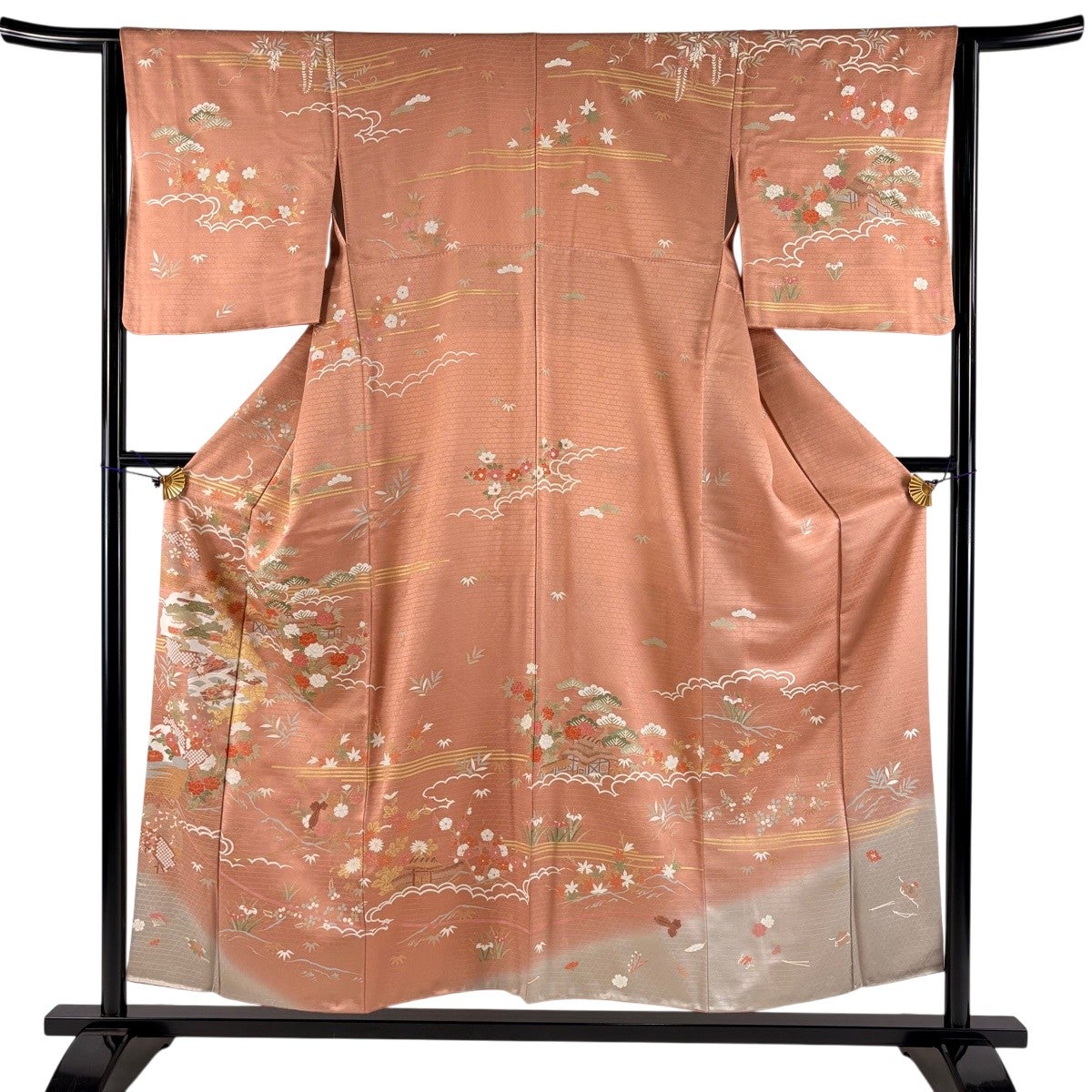 美品】 訪問着 身丈154cm 裄丈63.5cm S 袷 雪輪 草花 金彩 ぼかし