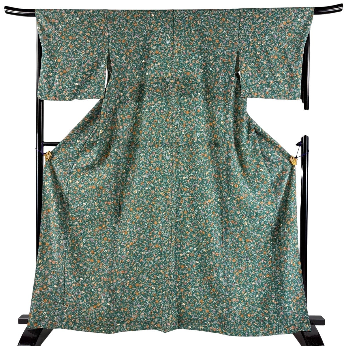 美品】 小紋 身丈159.5cm 裄丈65cm M 単衣 縦縞 地紋 ぼかし 灰紫 正絹