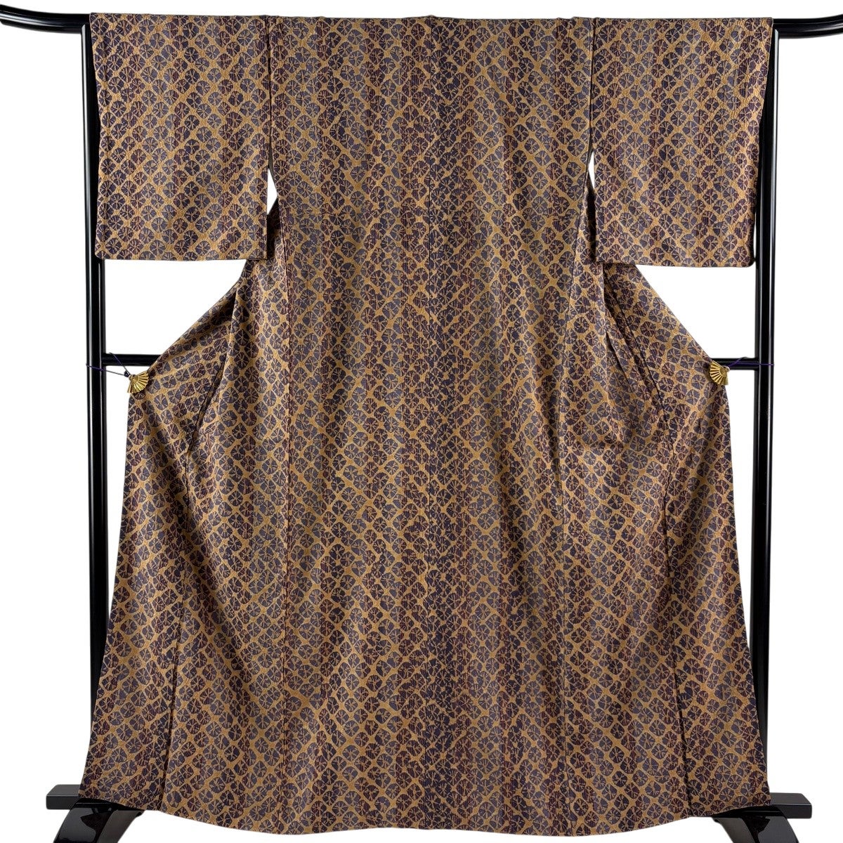 美品】 小紋 身丈158cm 裄丈64cm M 袷 紬地 草花 鳥 茶色 正絹 秀品