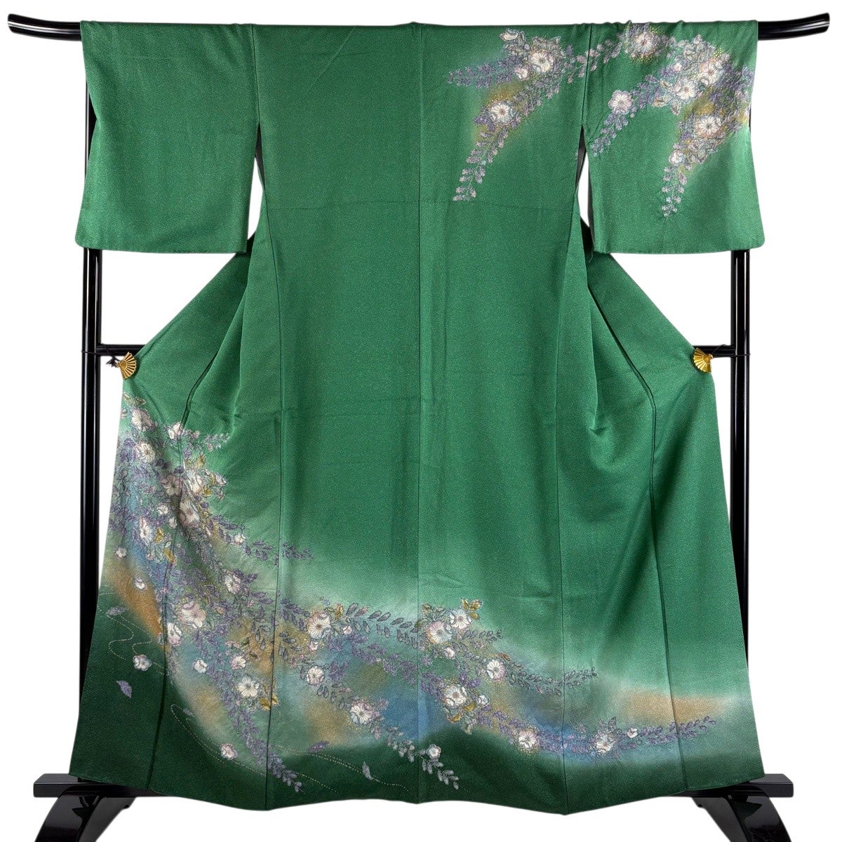 訪問着 身丈160cm 裄丈64cm M 袷 辻が花柄 銀通し 絞り 薄緑 正絹 名品 訪問着 身丈160cm 裄丈64cm M 袷 辻が花柄 銀通し 絞り 薄緑 正絹 名品