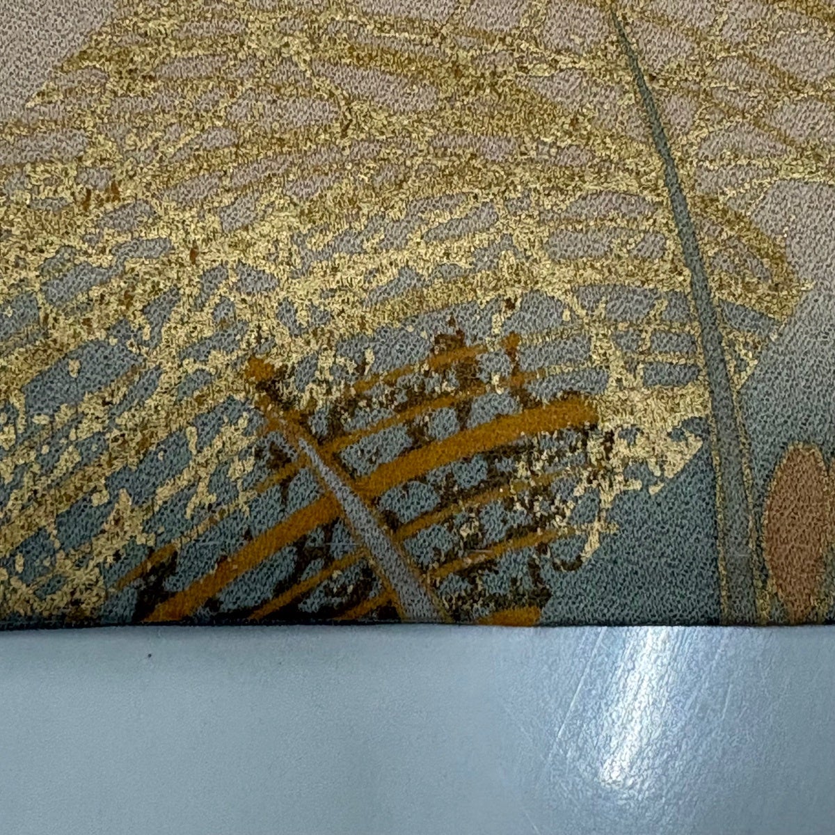 訪問着 身丈162cm 裄丈69cm L 袷 落款あり 花扇 波 刺繍 金彩 灰緑