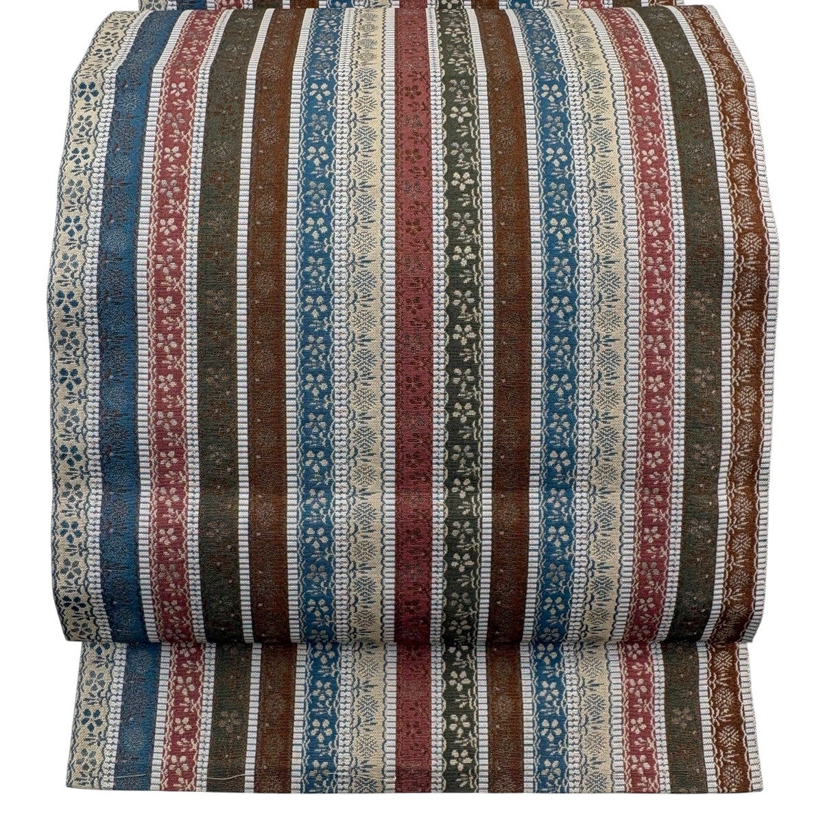 名古屋帯 優品 八寸名古屋帯 松葉仕立て 縞模様 花 茶色 正絹｜中古