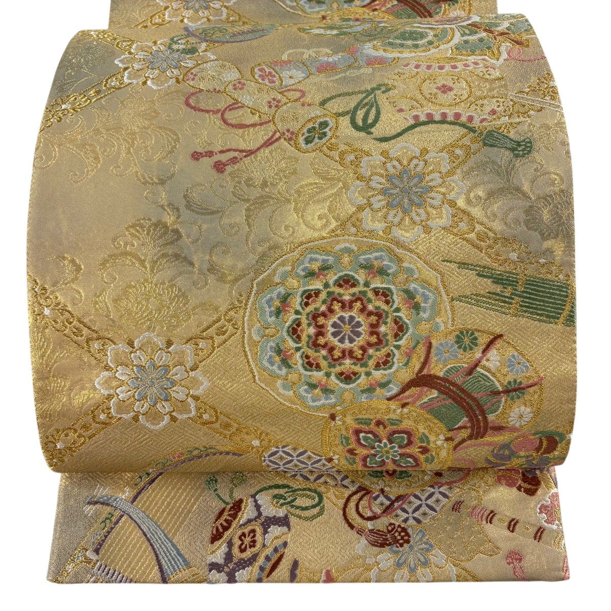 【未使用品】袋帯　紫陽花　六通　金糸キラキラ　光沢感 袋帯 秀品 桜 花菱 金糸 箔 金茶 六通 正絹｜中古・古着・リサイクル
