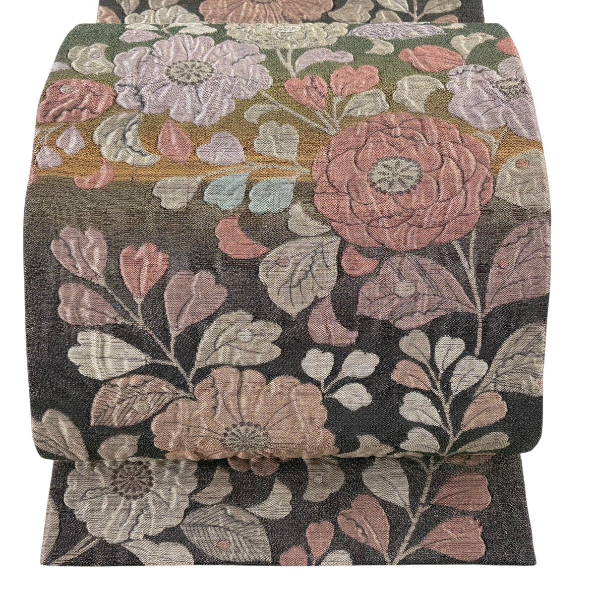 袋帯 秀品 蝶 草花 金糸 箔 濃紫 お太鼓柄 正絹｜中古・古着