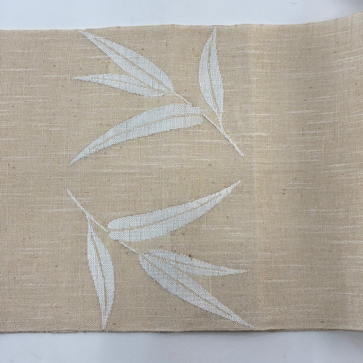 名古屋帯 秀品 夏帯 夏紬 八寸名古屋帯 松葉仕立て 葉柄 ベージュ 正絹