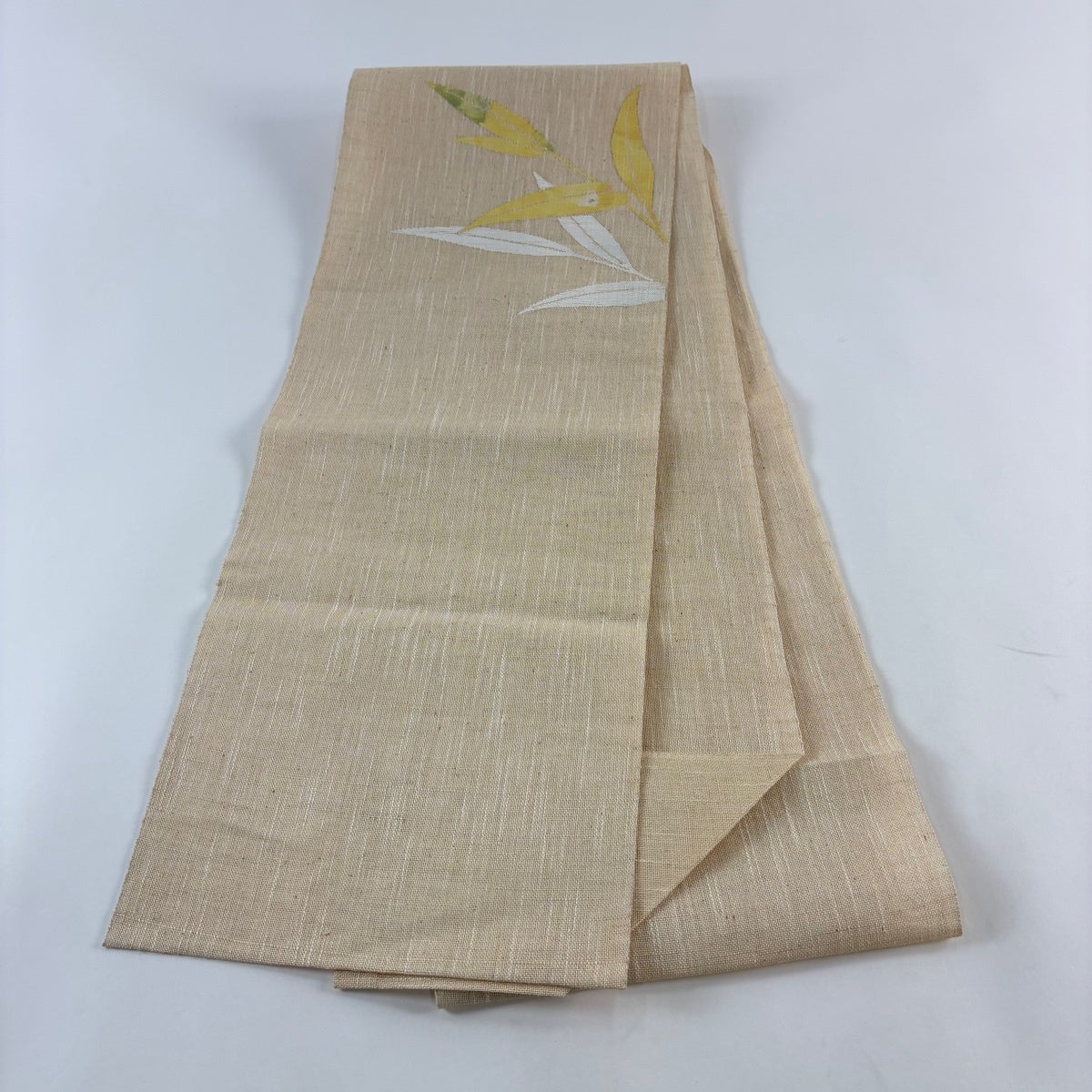 名古屋帯 秀品 夏帯 夏紬 八寸名古屋帯 松葉仕立て 葉柄 ベージュ 正絹