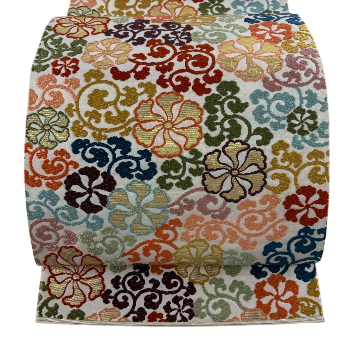 袋帯 秀品 草花 七宝 金銀糸 箔 金色 六通 正絹｜中古・古着