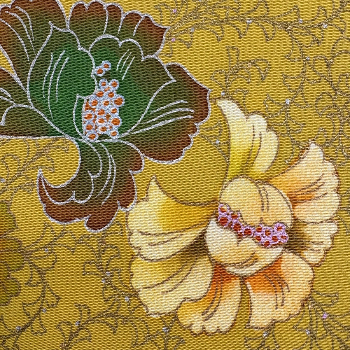 名古屋帯 秀品 花唐草 金彩 からし色 正絹｜中古・古着・リサイクル