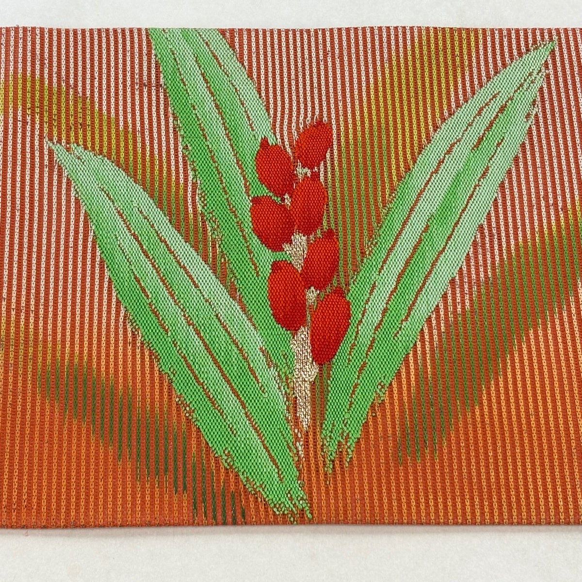 名古屋帯 優品 夏帯 絽 関西仕立て 草花 金銀糸 箔 オレンジ 正絹