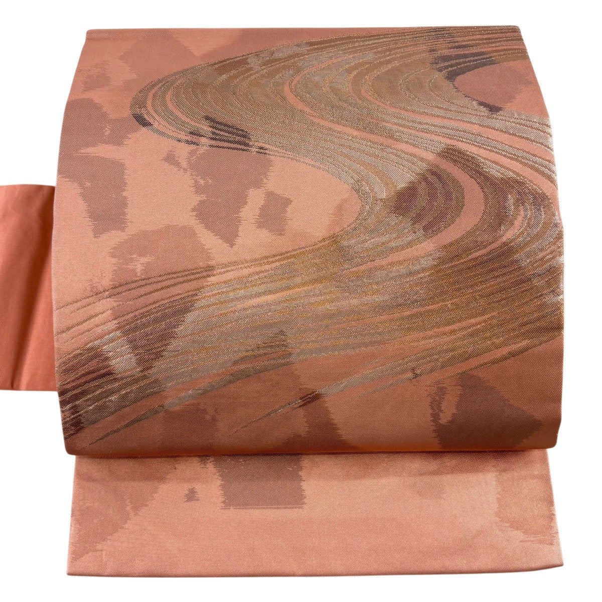 美品】 名古屋帯 優品 流水 金糸 箔 サーモンピンク 正絹｜中古・古着