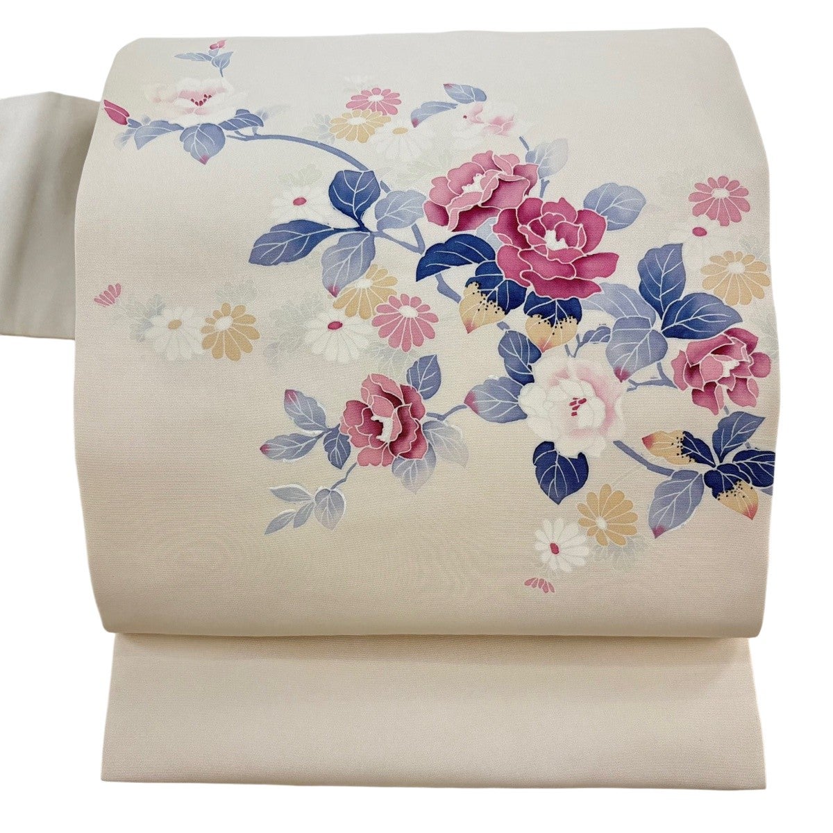 美品】 名古屋帯 秀品 牡丹 菊 灰白 正絹｜中古・古着・リサイクル着物