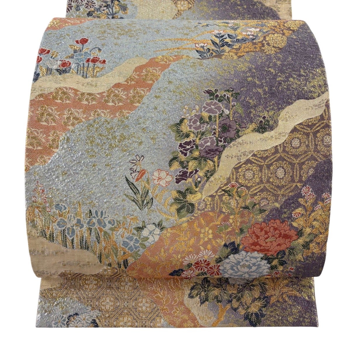 袋帯 秀品 川島織物 落款あり 証紙あり 華文 蜀江文 金銀糸 箔 薄緑 六