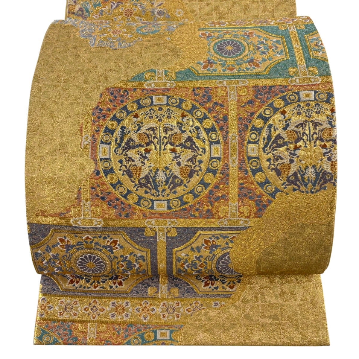 美品】 袋帯 名品 正倉院文様 金糸 赤茶 六通 正絹｜中古・古着