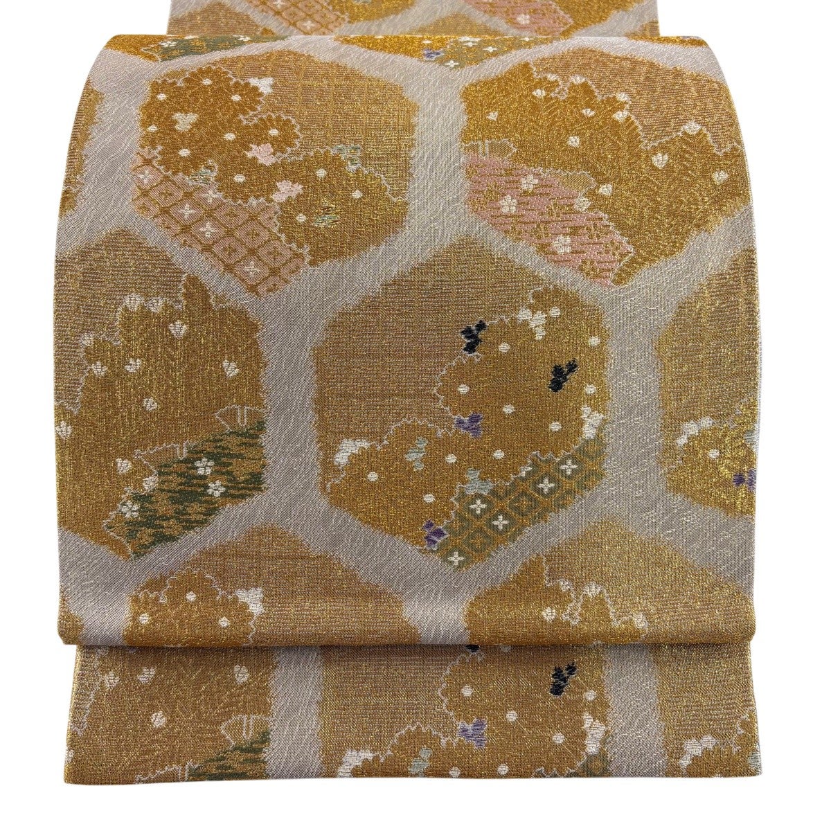 美品】 袋帯 秀品 蝶 桐 金糸 箔 山吹茶色 六通 正絹｜中古・古着