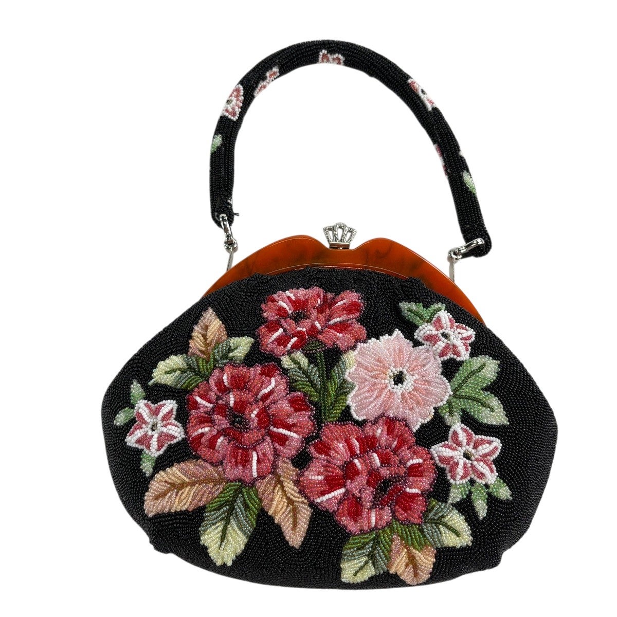 和装バッグ 優品 ビーズバッグ フォーマル 草花 黒 ビーズ 和装小物