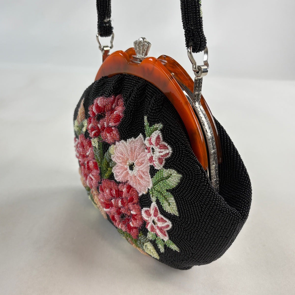 和装バッグ 優品 ビーズバッグ フォーマル 草花 黒 ビーズ 和装小物