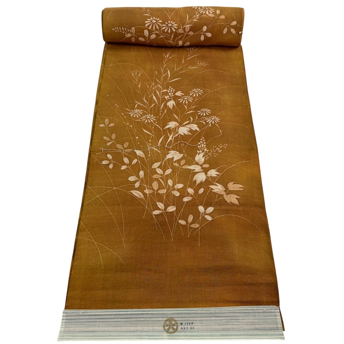 反物 秀品 付下げ 草花 刺繍 金彩 薄茶色 正絹｜中古・古着