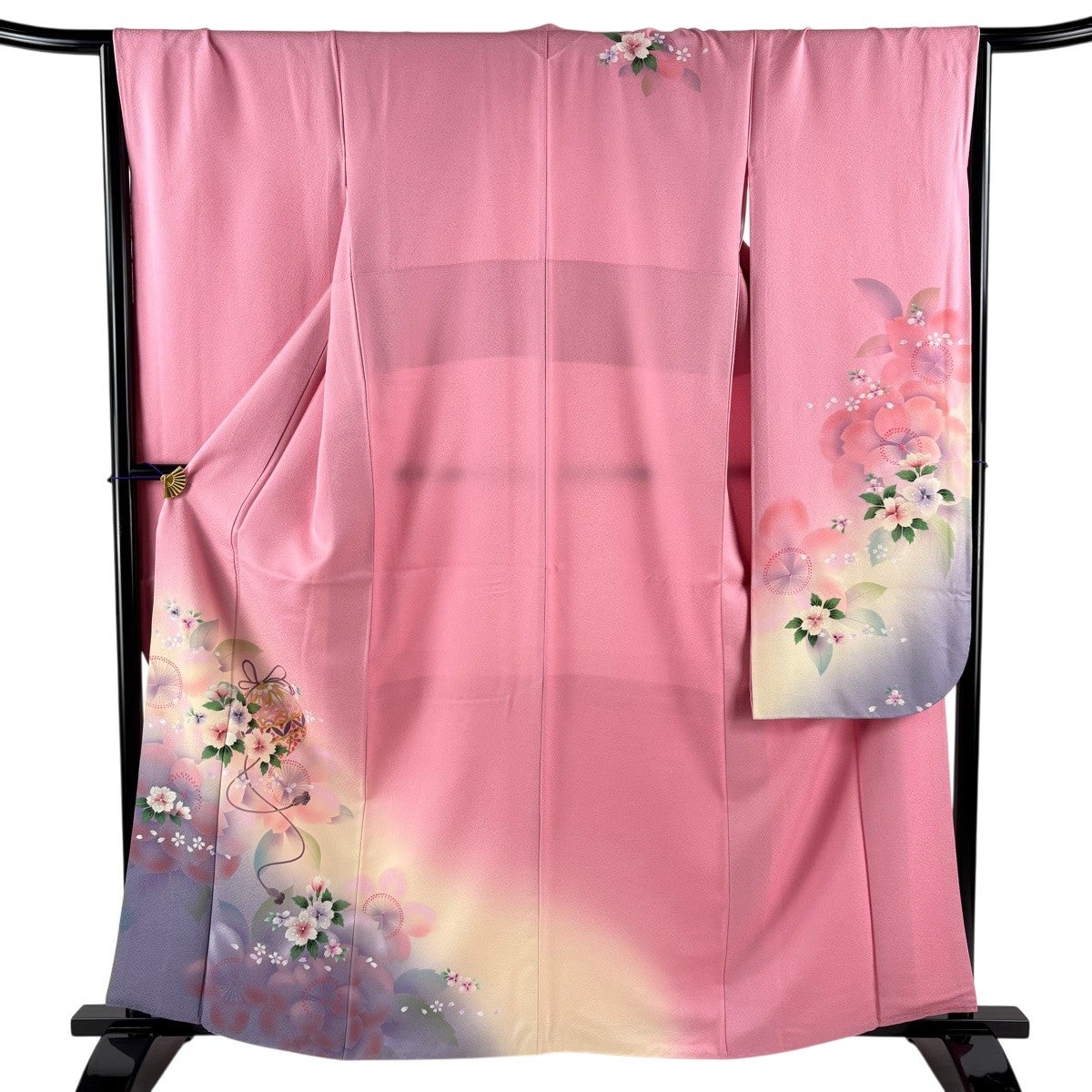 振袖 身丈176cm 裄丈68.5cm L 袷 手鞠 桜 金糸 金彩 ピンク 正絹 秀品