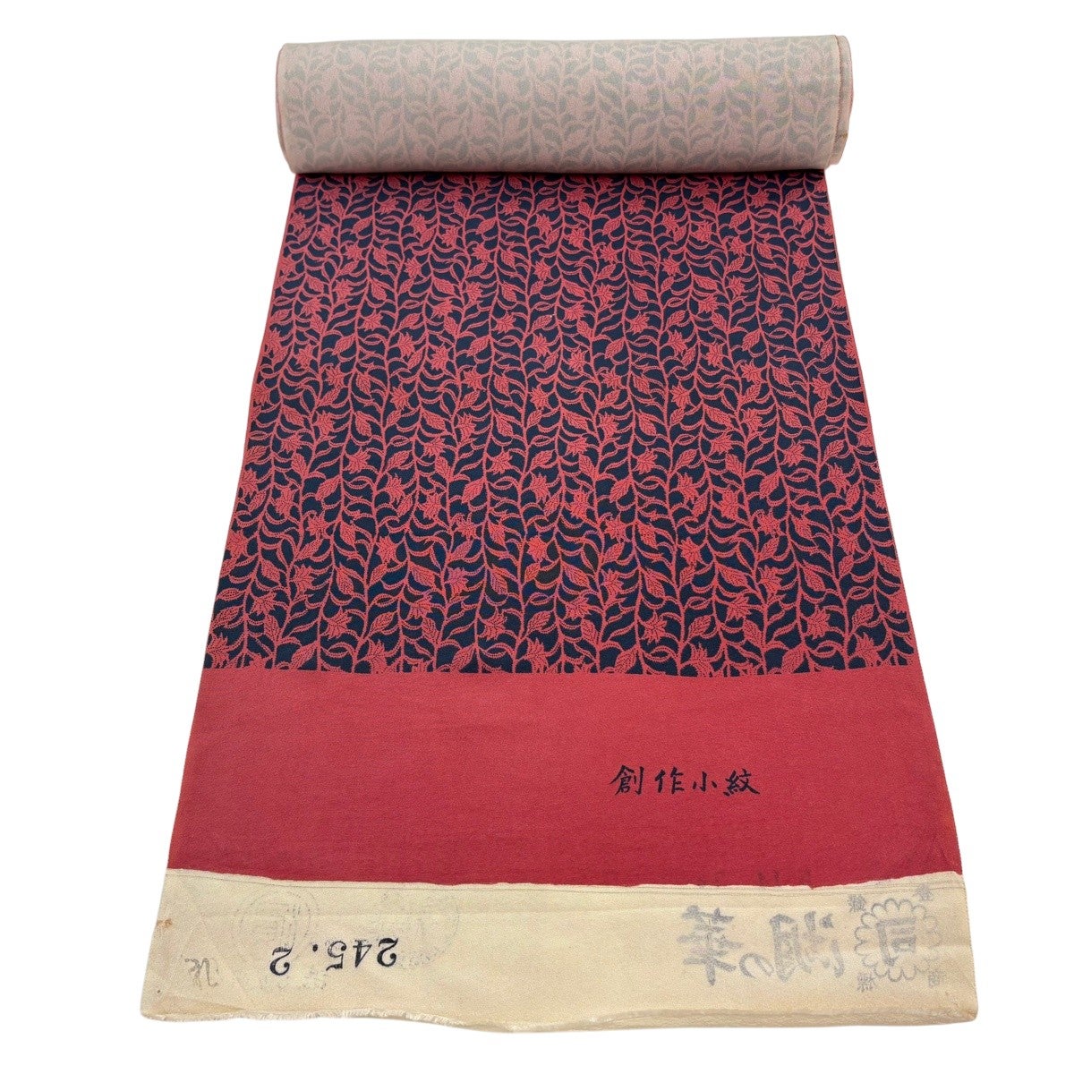 反物 秀品 小紋 草花 薄ピンク 正絹｜中古・古着・リサイクル着物通販