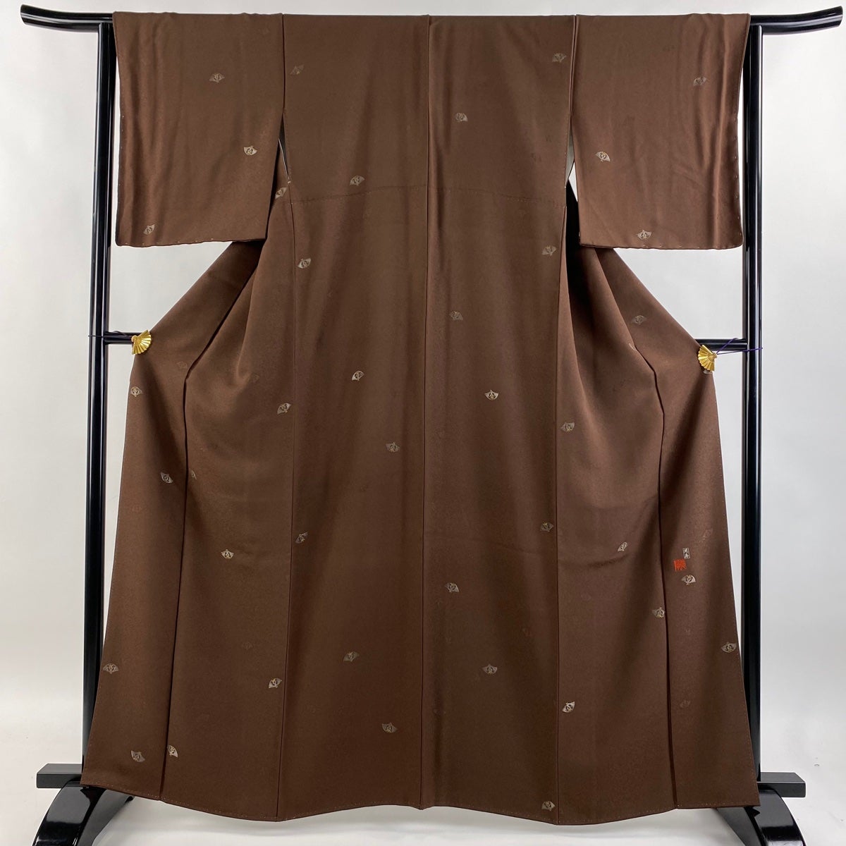 美品】 小紋 身丈164.5cm 裄丈64cm M 袷 藤林徳扇 落款あり 花 箔 薄