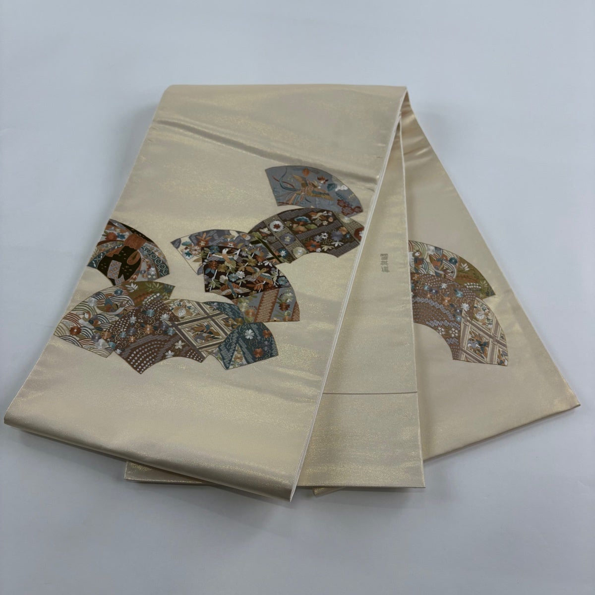 在庫一掃】 【美品】 袋帯 逸品 蒋雪英 落款あり 雪英導 花鳥 扇面