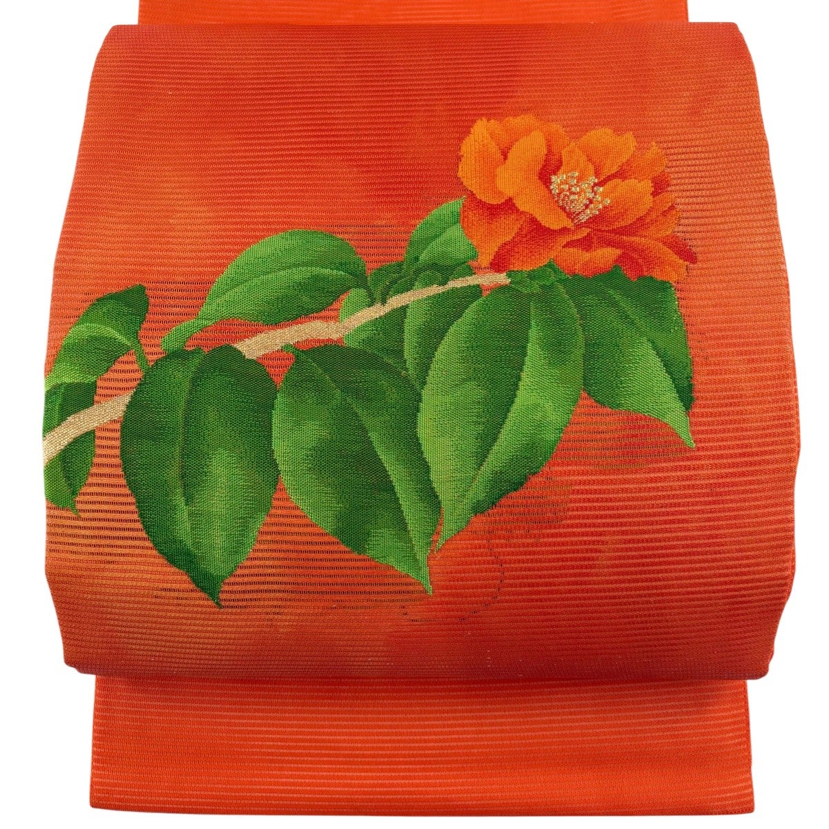 美品】 開き名古屋帯 優品 夏帯 絽 枝花 ヱ霞 金糸 オレンジ 正絹