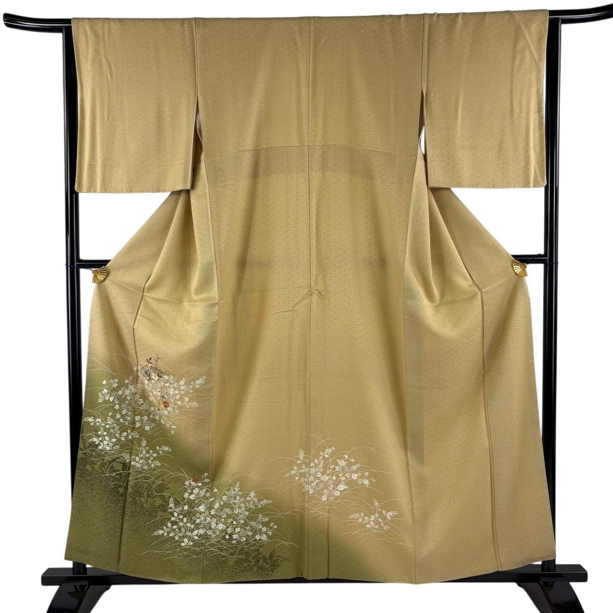 訪問着 身丈151.5cm 裄丈62.5cm S 袷 扇面 草花 刺繍 絞り 薄オレンジ