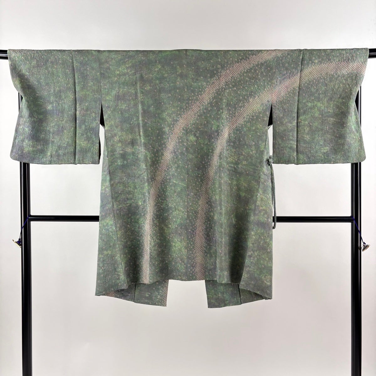美品】 道中着 身丈94cm 裄丈66cm M 和装コート 紬地 幾何学 灰
