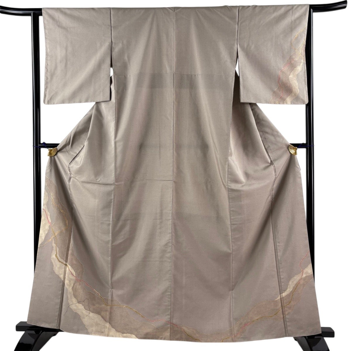 訪問着 身丈160cm 裄丈65cm 正絹 秀品 【中古】 訪問着 身丈160cm 裄丈63.5cm S 袷 雪芝 幾何学模様 金彩 絞り 黒 正絹