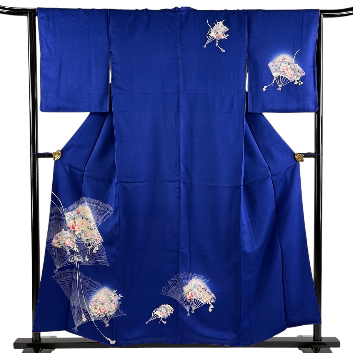 付下げ 身丈162cm 裄丈65cm M 袷 扇 草花 紫 正絹 優品｜中古・古着