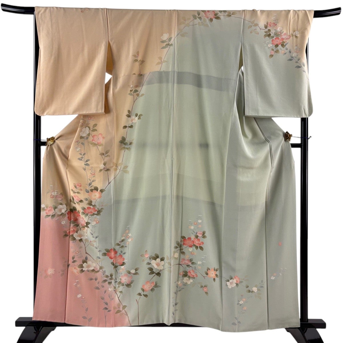 訪問着 身丈160.5cm 裄丈69cm L 袷 落款あり 桜 菊 ぼかし 薄オレンジ