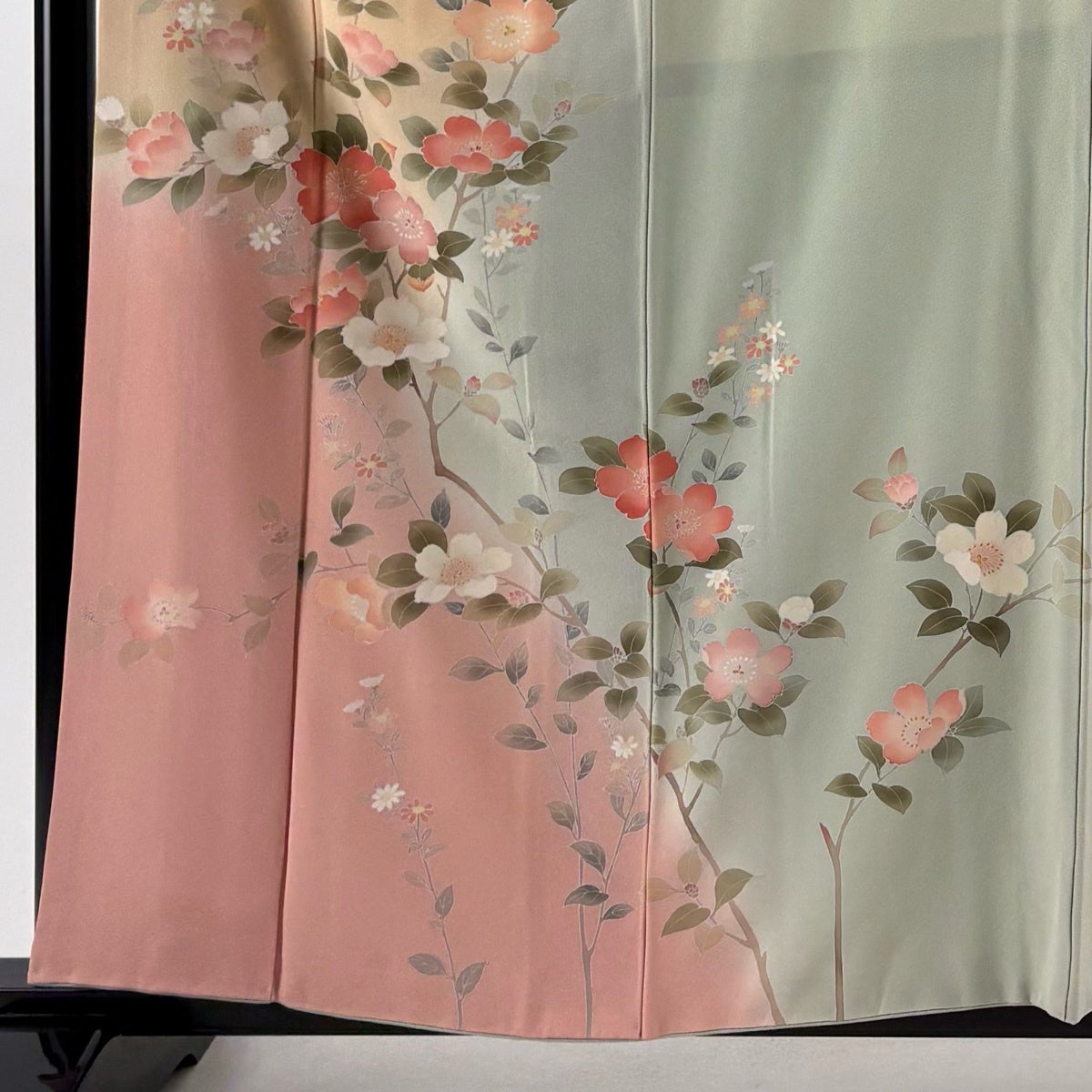 訪問着 身丈160.5cm 裄丈69cm L 袷 落款あり 桜 菊 ぼかし 薄オレンジ