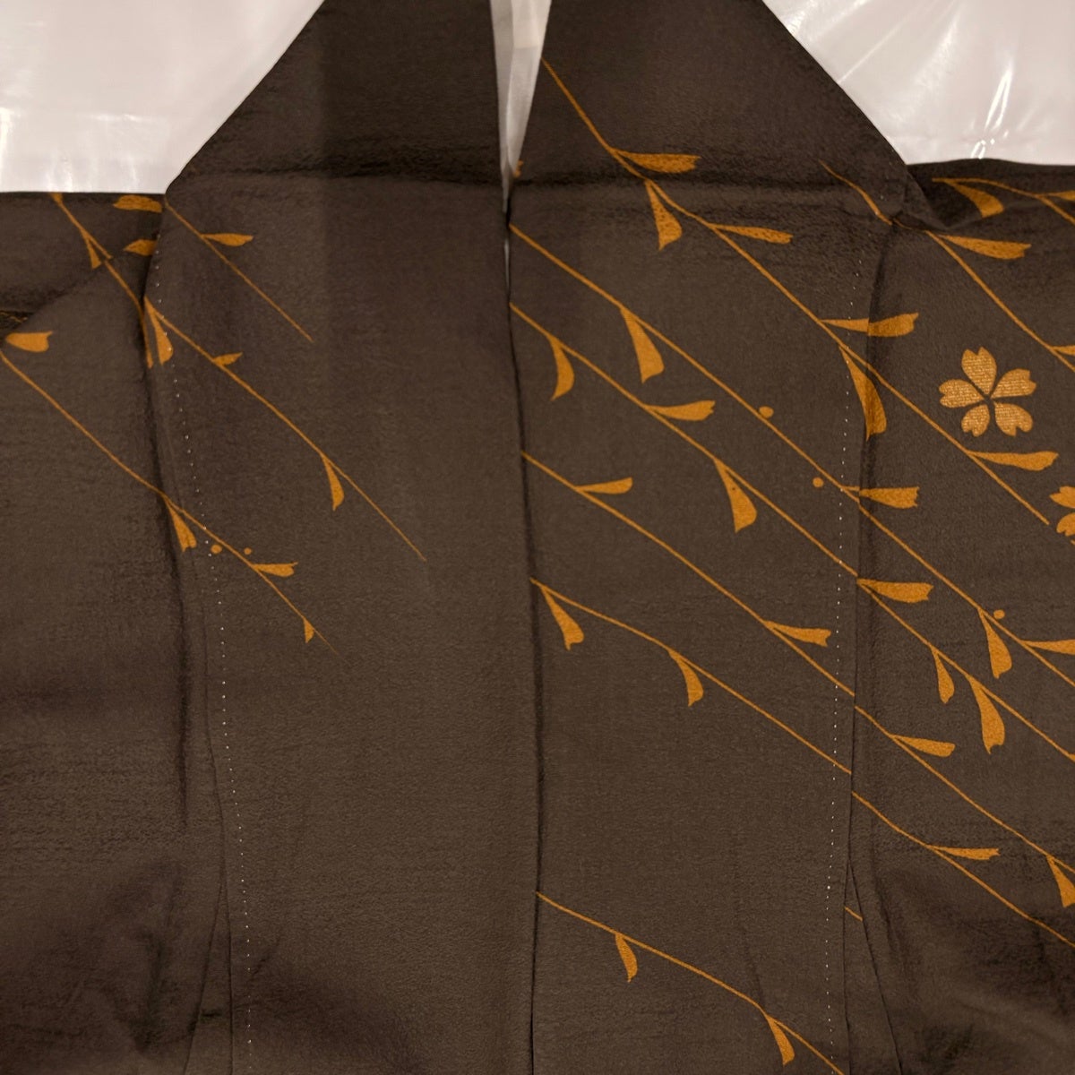 訪問着 身丈164cm 裄丈67.5cm L 袷 桜 金彩 焦茶色 正絹 秀品｜中古