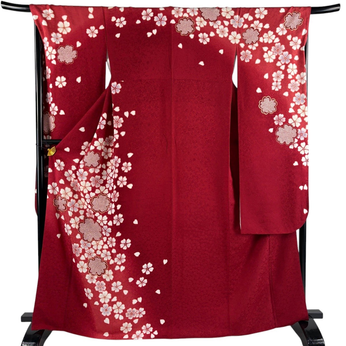 振袖 身丈167cm 裄丈68cm L 袷 桜 金彩 ぼかし 赤 正絹 秀品｜中古
