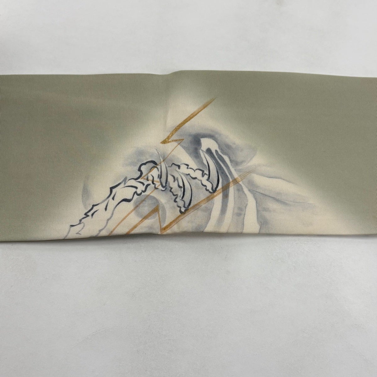 最終価格】 70%OFF 名古屋帯 逸品 龍 雷 金彩 灰緑 正絹 K70｜中古