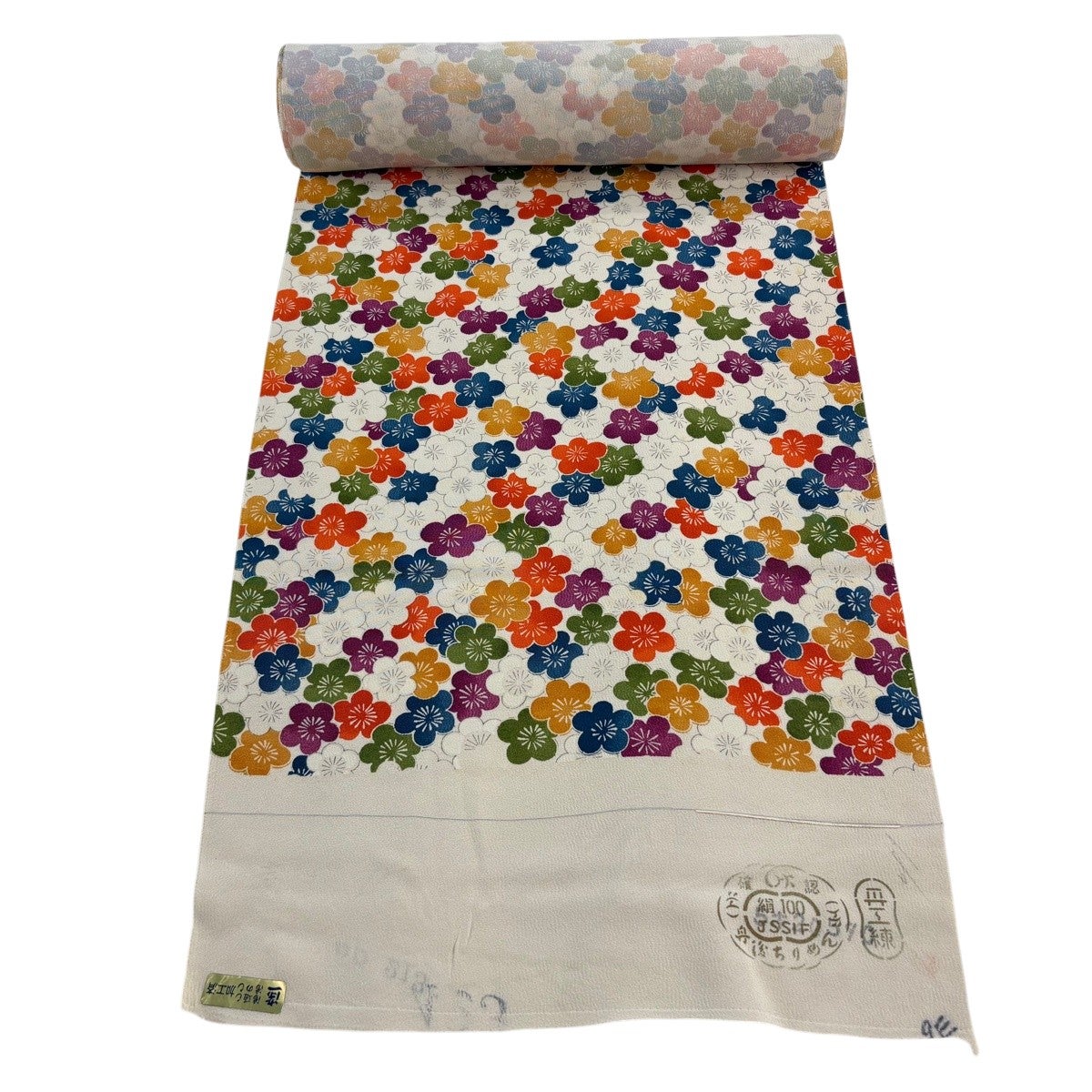 反物 秀品 小紋 鶴 草花 金彩 薄ピンク 正絹｜中古・古着・リサイクル