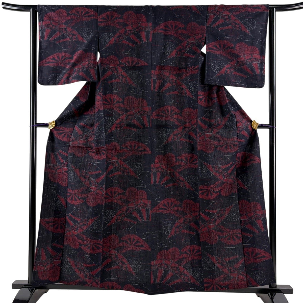 美品】 紬 身丈167cm 裄丈64cm M 袷 葉柄 灰色 正絹 優品｜中古・古着