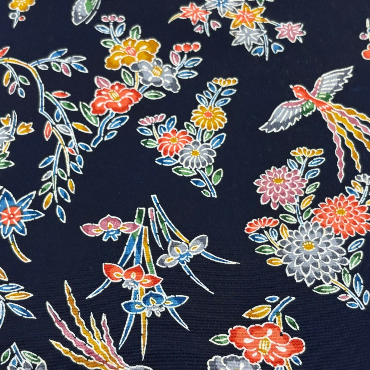 反物 秀品 小紋 民芸紅型 花鳥 蝶 紺色 正絹｜中古・古着・リサイクル