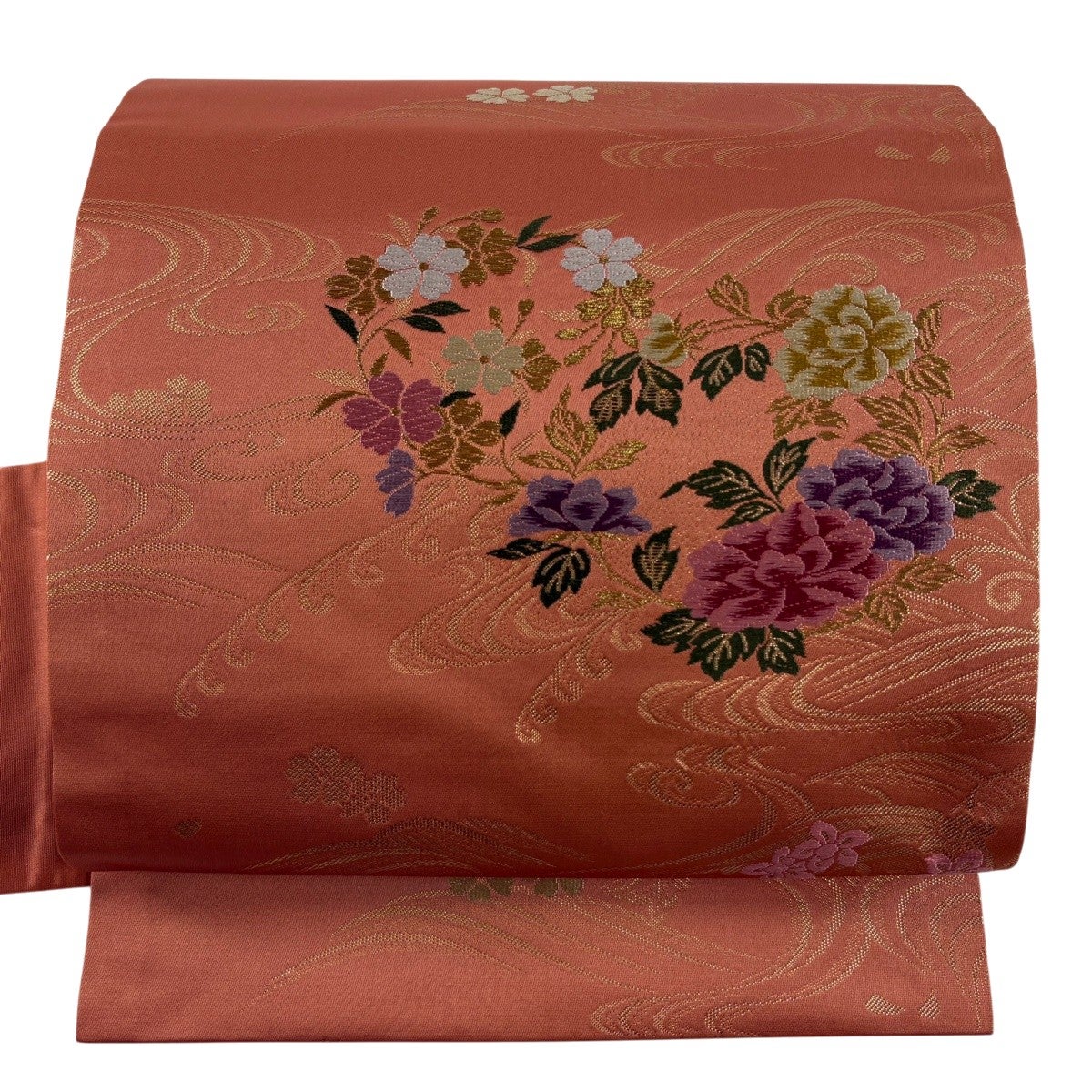 美品】 名古屋帯 優品 動物 霞 金糸 箔 薄ピンク 正絹｜中古・古着 