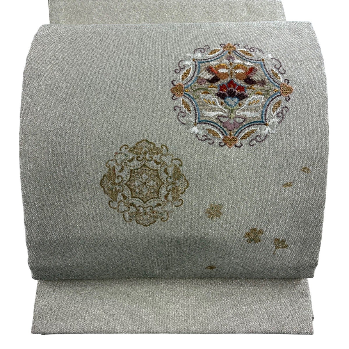 名古屋帯 優品 蜀江文 華文 金銀糸 刺繍 金色 正絹｜中古・古着