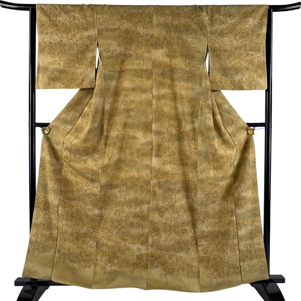 美品】 訪問着 身丈169cm 裄丈70cm L 袷 紬地 草花 流水 絞り 灰茶