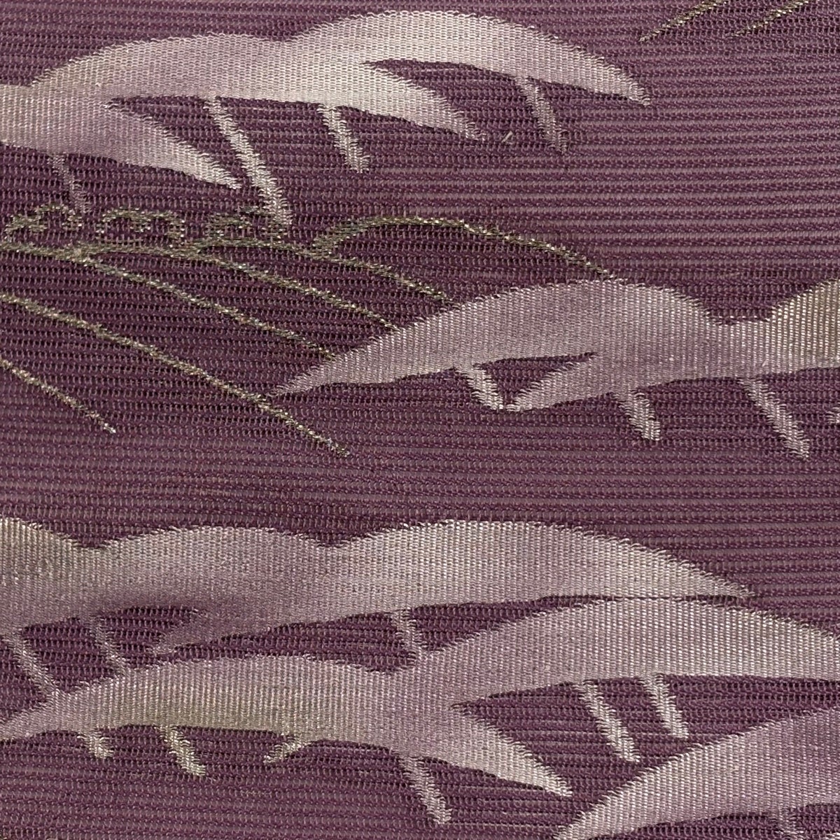 美品】 開き名古屋帯 優品 夏帯 絽 樹木 波頭 金糸 箔 紫 正絹｜中古