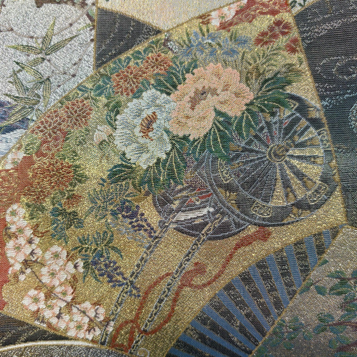 美品】 丸帯 名品 日本絵画全集 プラチナ本金箔壱阡八百口織 草花 色紙
