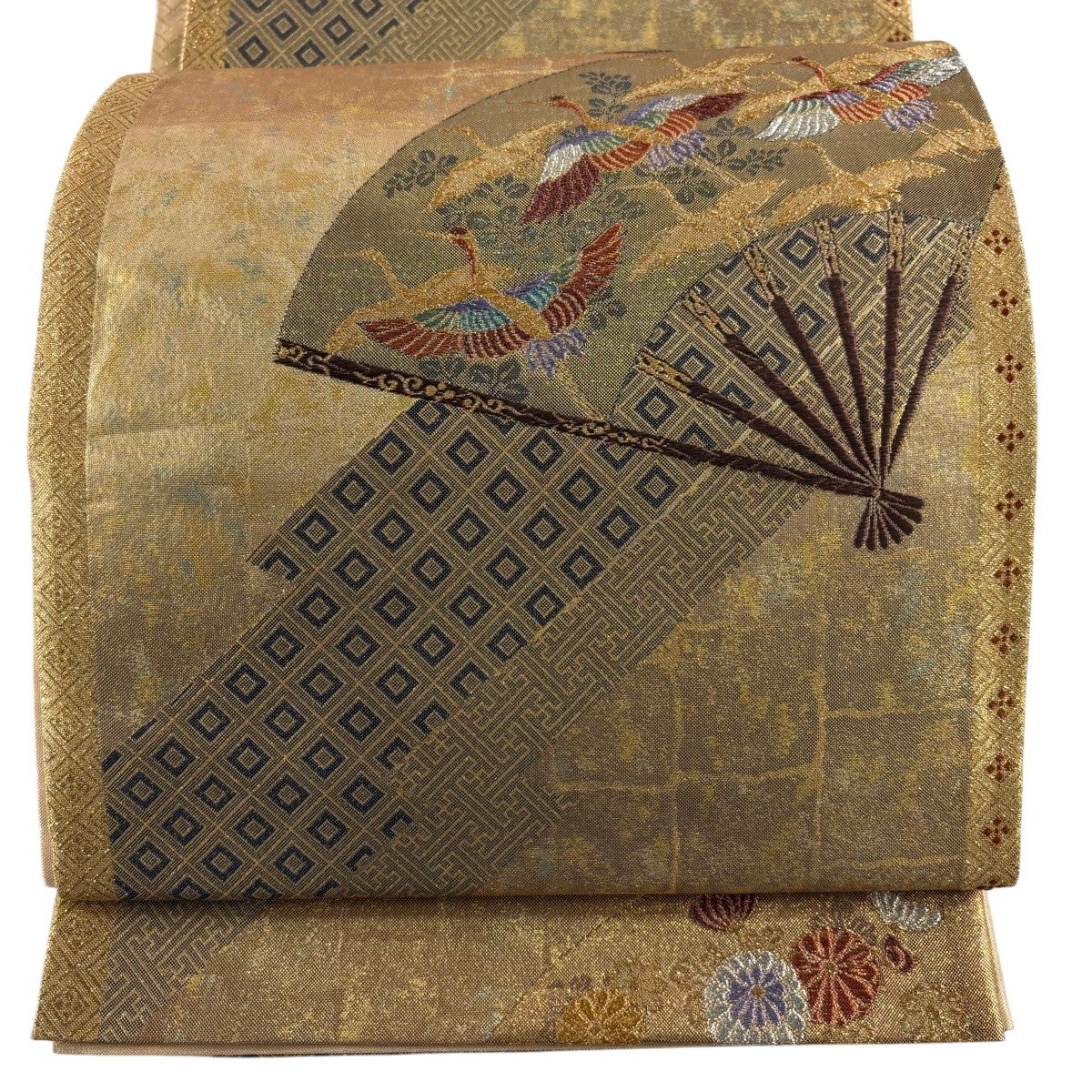 美品 袋帯 名品 幾何学模様 絞り 茶色 全通 正絹 中古 美品】 袋帯