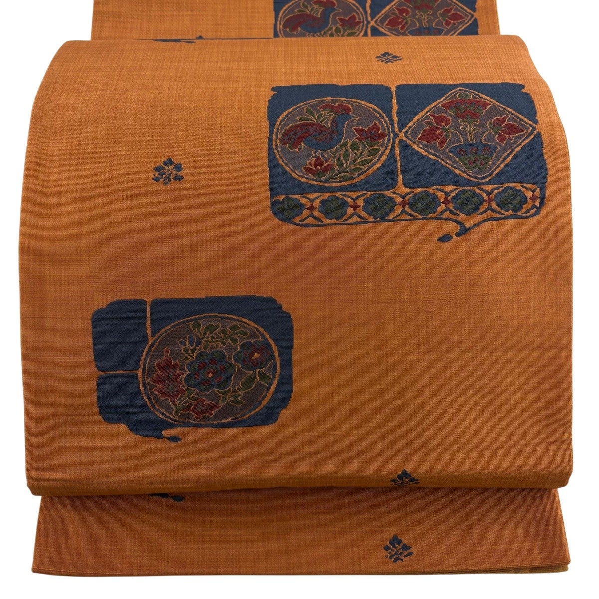 美品】 袋帯 秀品 鳥 草花 オレンジ 六通 正絹｜中古・古着