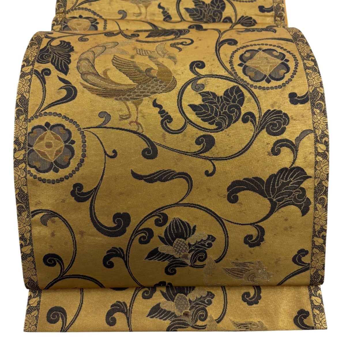 袋帯 秀品 鳥 花唐草 箔 金色 六通 正絹｜中古・古着・リサイクル着物