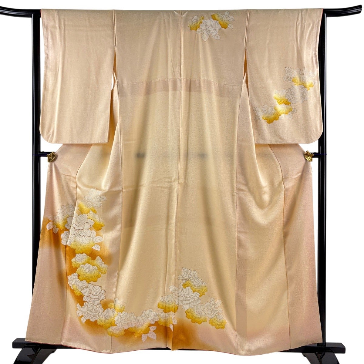 訪問着 身丈158.5cm 裄丈64cm M 袷 椿 金糸 金彩 薄オレンジ 正絹 優品