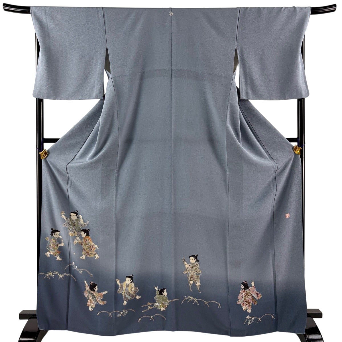 逸品◯しつけ付未使用！極上◇単衣◎ぼかし染め色留袖156cm◎正絹◇一つ紋 色留袖 身丈167cm 裄丈70cm L 袷 落款あり 童 ぼかし 青灰色 正絹 秀品