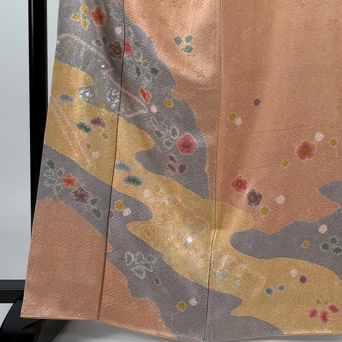 美品】 訪問着 身丈165cm 裄丈67.5cm L 袷 草花 霞 金銀彩 絞り 薄